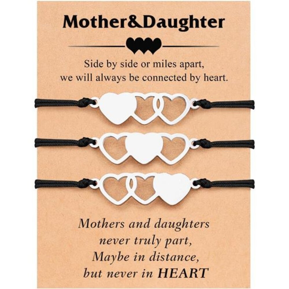 Mother Daughter Charm Bracelets Set of‎ 3 - Matching Heart Wish Bracelets